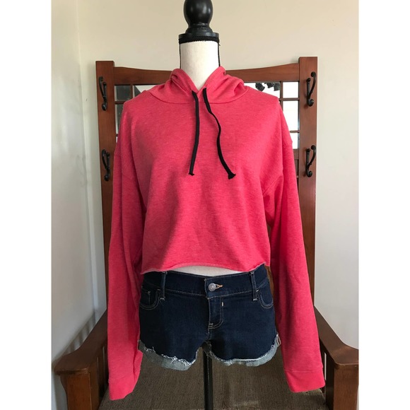 OTLA Cropped Fleece Hoodie Marled Red - Picture 2 of 7